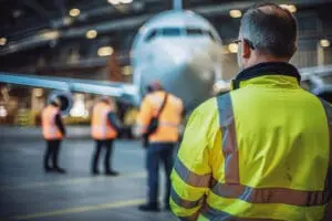 echnicians in an MRO aircraft bay using HHMPI for efficient data management